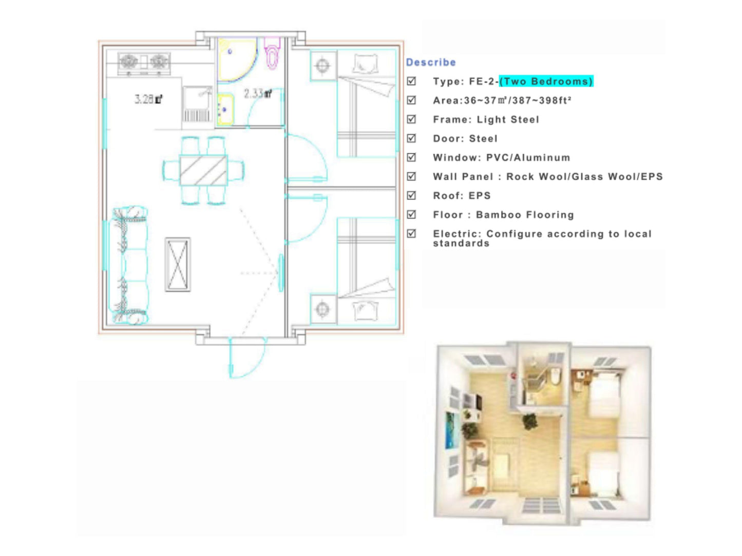 20ft & 20ft Customized Prefabricated Home - Your Space, Your Way Eco-Friendly Modular Home - One or Two Bedrooms