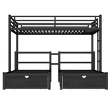 Harper & Bright Designs Triple Bunk Bed for Kids, Full XL Over Twin Over Twin Metal Bunk Beds with Drawers & 2 Shelves & USB, Triple Bunk Beds for Kids,Teens, Adults, Black Harper & Bright Designs