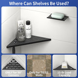 Bernkot 10'' Corner Shower Shelf w/Soap Holder, 304 Stainless Steel Grout in Shelf for Bathroom, Recessed Shelf for Tiled Wall, No Drilling Needed (Black) Bernkot