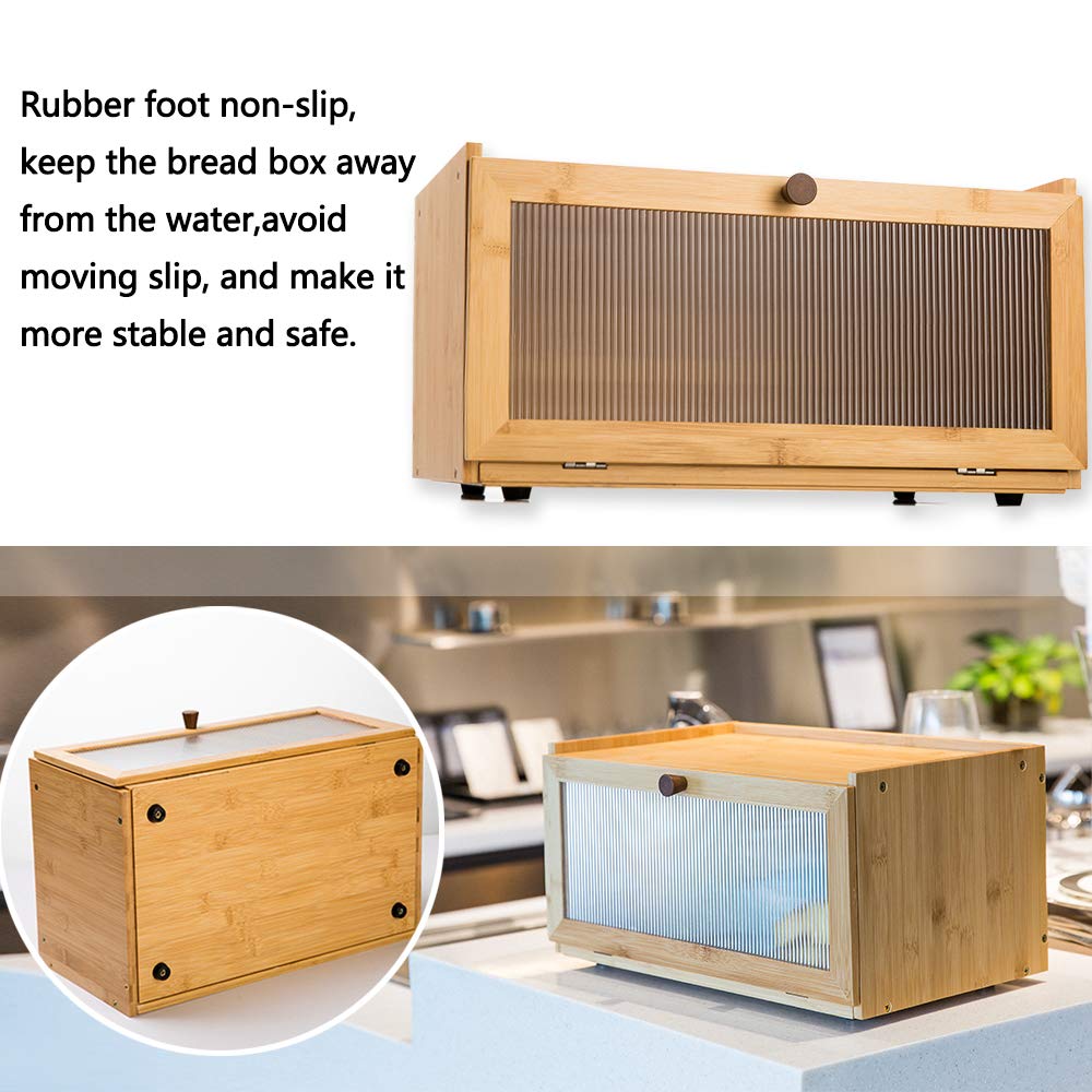 ETMI Bamboo Bread Box for Kitchen Counter-Large Capacity Bread Storage Container Farmhouse Bread Box with Window Bread Holder - WoodArtSupply