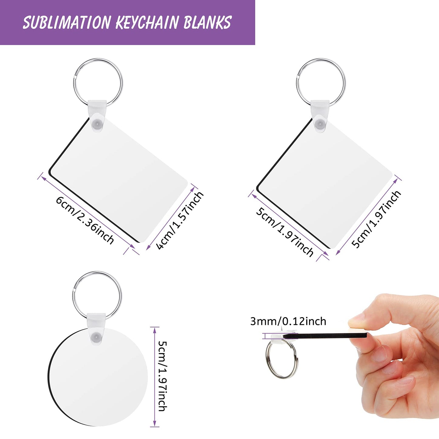 Coolrunner Sublimation Blank Keychain 30PCS Heat Transfer Keychain Double-Side Printed DIY MDF Blank Keychain （Square, Round, Rectangle）