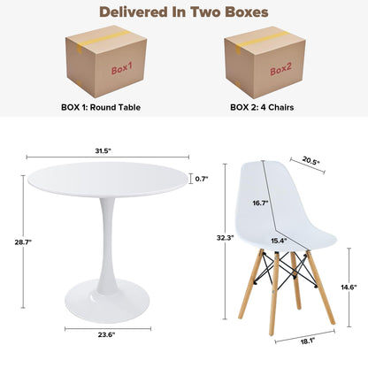 Ufurpie Round Dining Table Set for 4, 5-Piece Farmhouse Dining Table with 4 Chairs for Dining Room & Coffee Shop & Small Spaces - WoodArtSupply