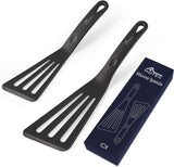HOTEC Heat Resistant Silicone Slotted Fish Turner Spatula Set, Flipper Cooking Spatulas, for Non Stick Cookware Dishwasher Safe, Black HOTEC