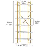 Azheruol 6 Tiers Bookshelf Organizer White Faux Marble Shelf,Modern Open Display Storage Bookcase, and Metal Bookshelf Standing Storage Shelf Tall Shelving Units for Home Office Study Azheruol