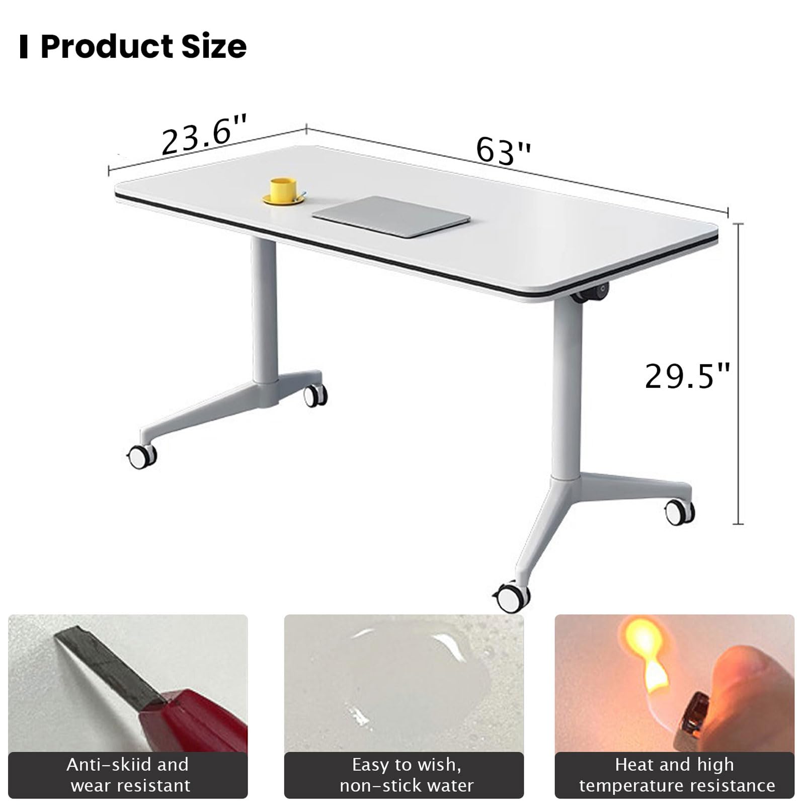 Conference Table Folding Conference Table, Modern Conference Room Table White Meeting Table Flip Top Large Mobile Training Table, Mobile Training Seminar Table for Office Classroom (6pack 63i - WoodArtSupply