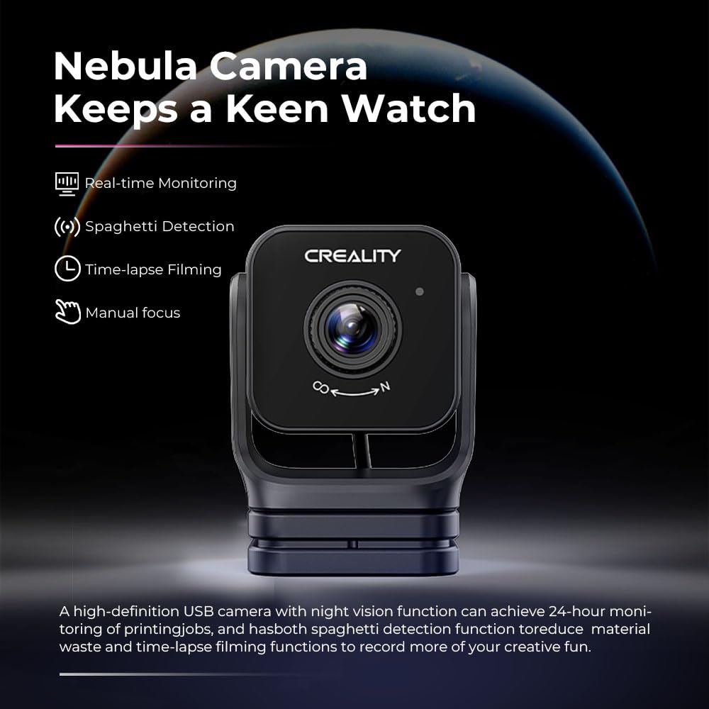 Creality Nebula Camera, 3D Printer Camera for 24H Real-Time Monitoring, Time-Lapse, Spaghetti Detection, Compatible with Sonic Pad, Nebula Pad, Ender 3 V3/Plus/KE/SE, CR-10 SE, HOLOT-MAGE/PRO Creality