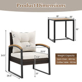 Tangkula 3 Piece Patio Conversation Set, Includes 2 Rattan Chairs and Coffee Table, Solid Acacia Wood Armrests & Tabletop, Outdoor Cushioned Wicker Furniture Set for Backyard, Poolside, Lawn, Garden Tangkula