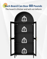 GarveeHome 73 in Tall Arched Cabinet with Glass Doors & Adjustable Shelves, Modern Farmhouse Kitchen Pantry Cabinet, Display Bookshelf for Dining Room, Living Room, Black GarveeHome