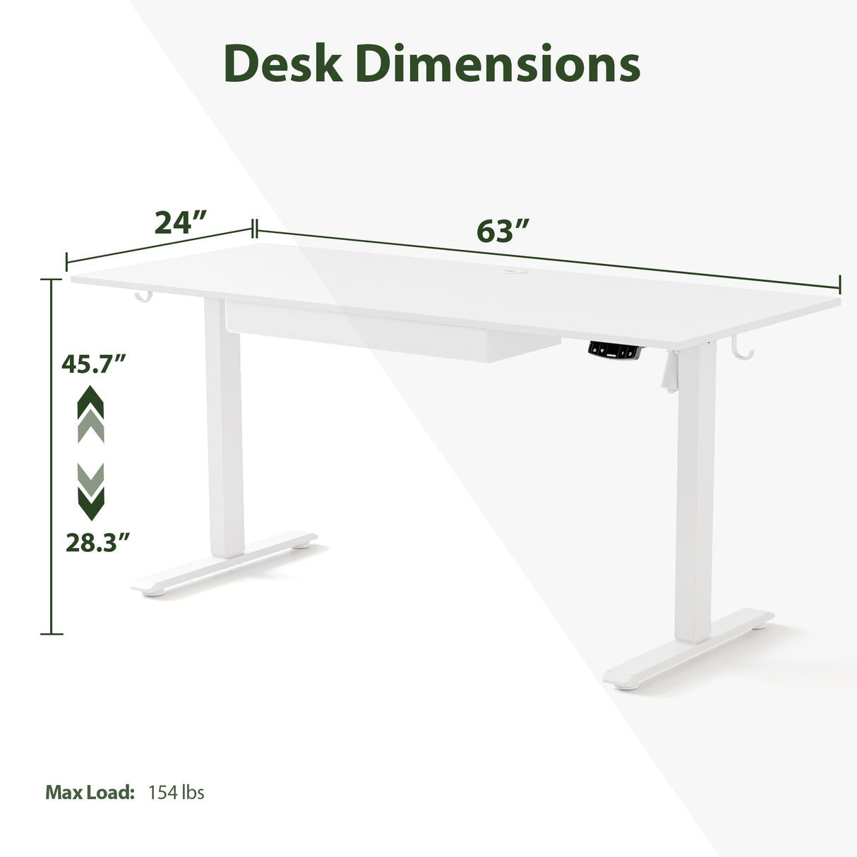Agilestic Adjustable Height Electric Standing Desk with Storage Wooden Drawer, 63 x 24 Inches Stand Up Home Office Computer Gaming Table with Splice Board for Work Office Home, White Agilestic