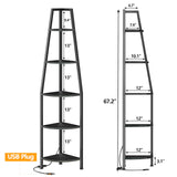 Furnulem 5 Tier Corner Shelf with LED Light, 67.2” Tall Standing Shelf for Wall Corner, Narrow Bookshelf Ladder Shelf for Bedroom, Living Room, Plant, Wood Storage Rack, Metal Frame (Black Oak) Furnulem