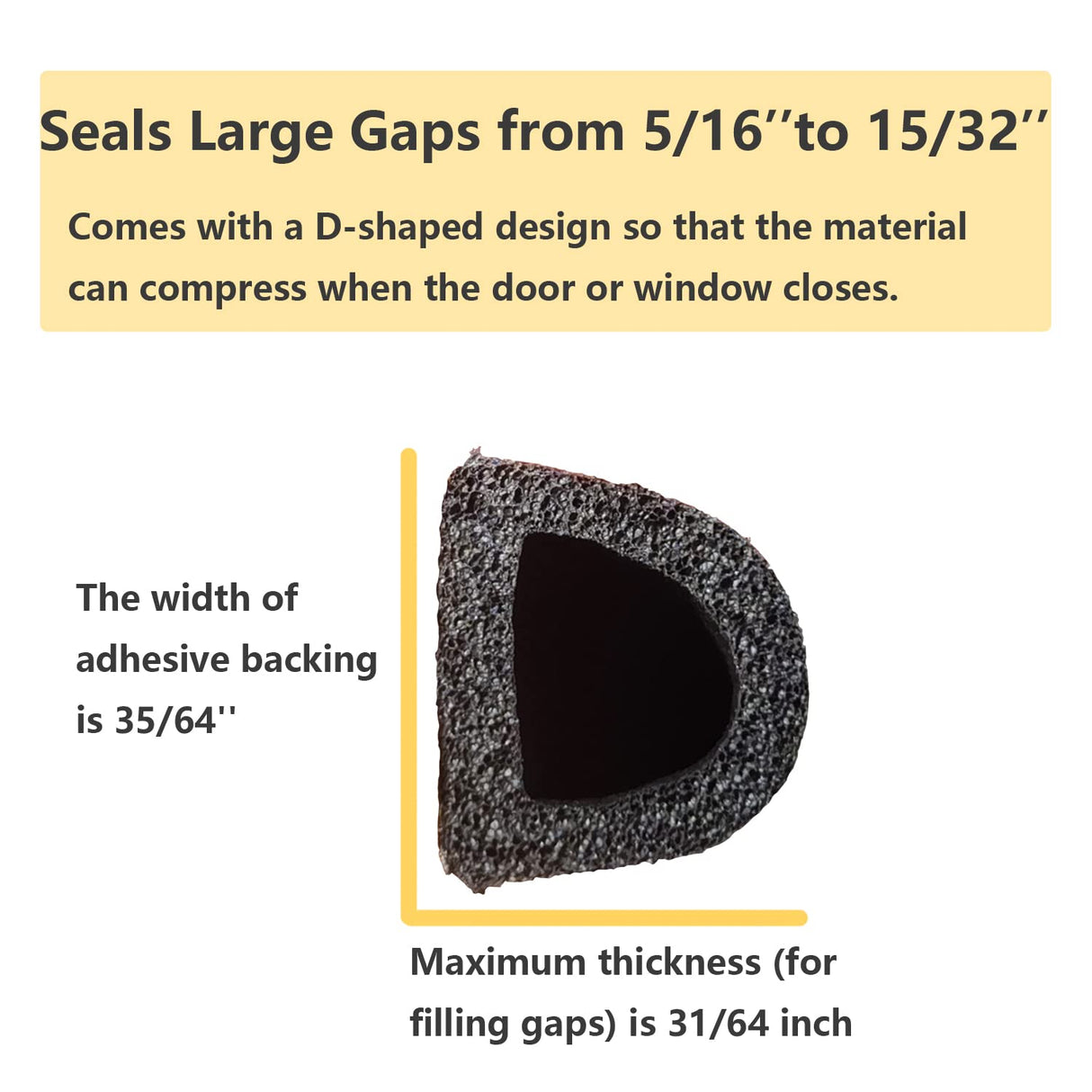 VITAM AMO Weather Stripping Seal Strip for Doors/Windows 18 Feet, Self-Adhesive Backing Seals Large Gap (from 5/16 inch to 15/32 inch), Easy Cut to Size VITAM AMO