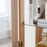 CKEASEAN LED Curio Cabinet with 7 Color Lights, 47" H Glass Display Cabinet with 3-Tier Adjustable Shelves, China Cabinet with Tempered Glass Doors for Living Room (Oak - LED) CKEASEAN