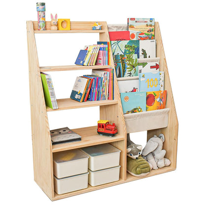 MORIMOE Solid Wood Kids’ Bookshelf & Toy Organizer – Eco-Friendly Multi-Purpose Storage Solution for Playrooms and Classrooms - WoodArtSupply