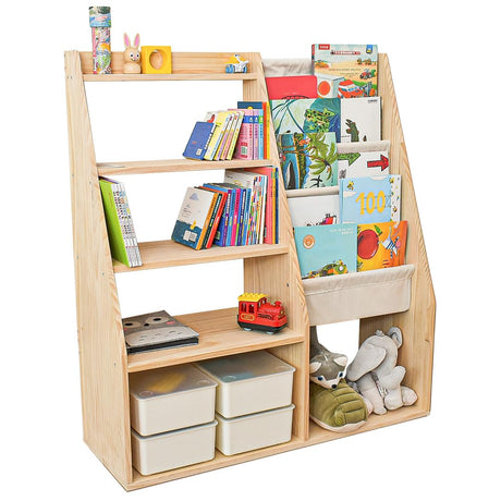 MORIMOE Solid Wood Kids’ Bookshelf & Toy Organizer – Eco-Friendly Multi-Purpose Storage Solution for Playrooms and Classrooms MORIMOE
