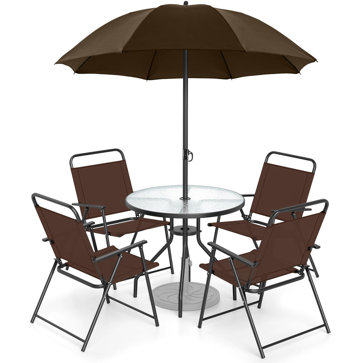 Tangkula 6 Pieces Folding Patio Dining Set, 4 Chairs and 31.5 inches Round Table, Patio Umbrella Included, for Indoor Outdoor Poolside or Balcony (Brown) Tangkula