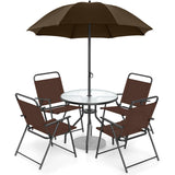 Tangkula 6 Pieces Folding Patio Dining Set, 4 Chairs and 31.5 inches Round Table, Patio Umbrella Included, for Indoor Outdoor Poolside or Balcony (Brown) Tangkula