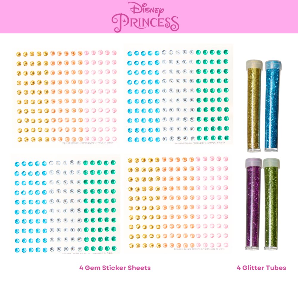 Disney Princess DIY Paint Your Own Figurines Arts and Crafts Set for Girls, Jumbo Figurines, Paint, Paint Brush, Glitter, and Gem Adhesives, Cinderella, Belle, Tiana, Jasmine, and Princess Castle Innovative Designs