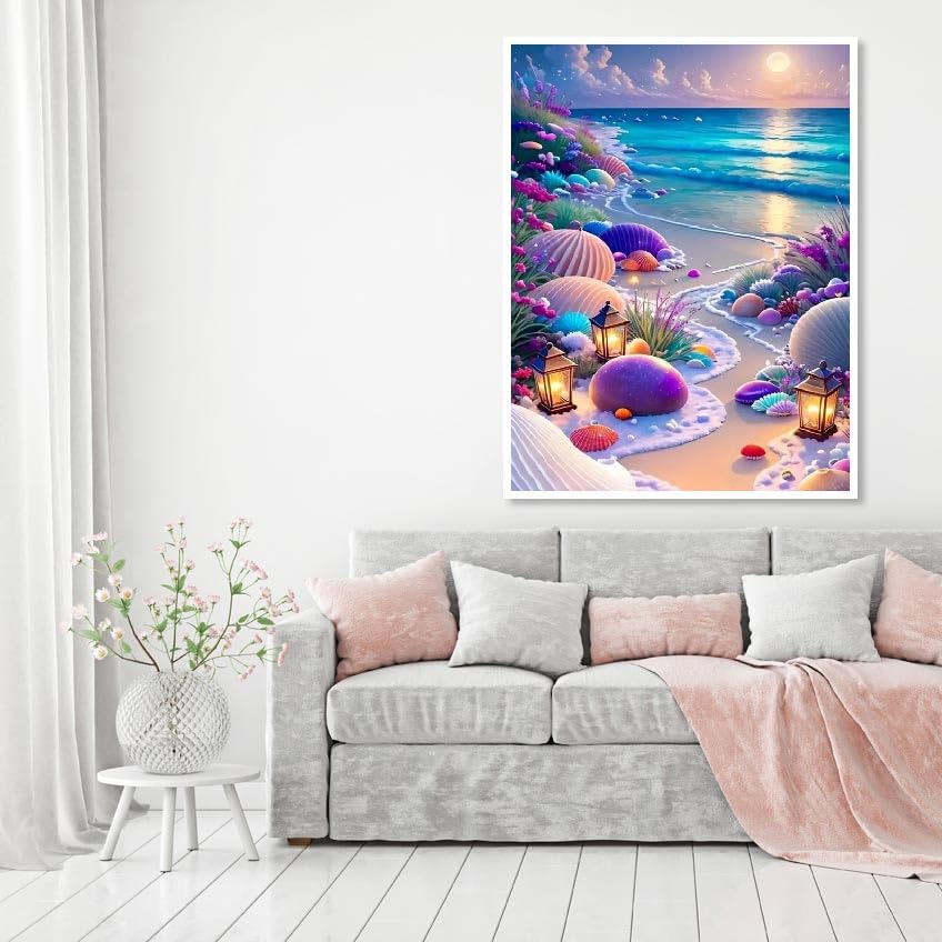 MOMDEDP Beach Diamond Painting Kits for Adults, 5D Seashell Diamond Art Kits for Beginners, DIY Full Round Drill Seashell Paint by Diamonds, DIY 5D Gem Art Sun Perfect for Relax 12 x 16 Inch Sunshine MOMDEDP