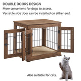 beeNbkks Furniture Style Dog Crate End Table, Double Doors Wooden Wire Dog Kennel with Pet Bed, Decorative Pet Crate Dog House Indoor Medium Large beeNbkks