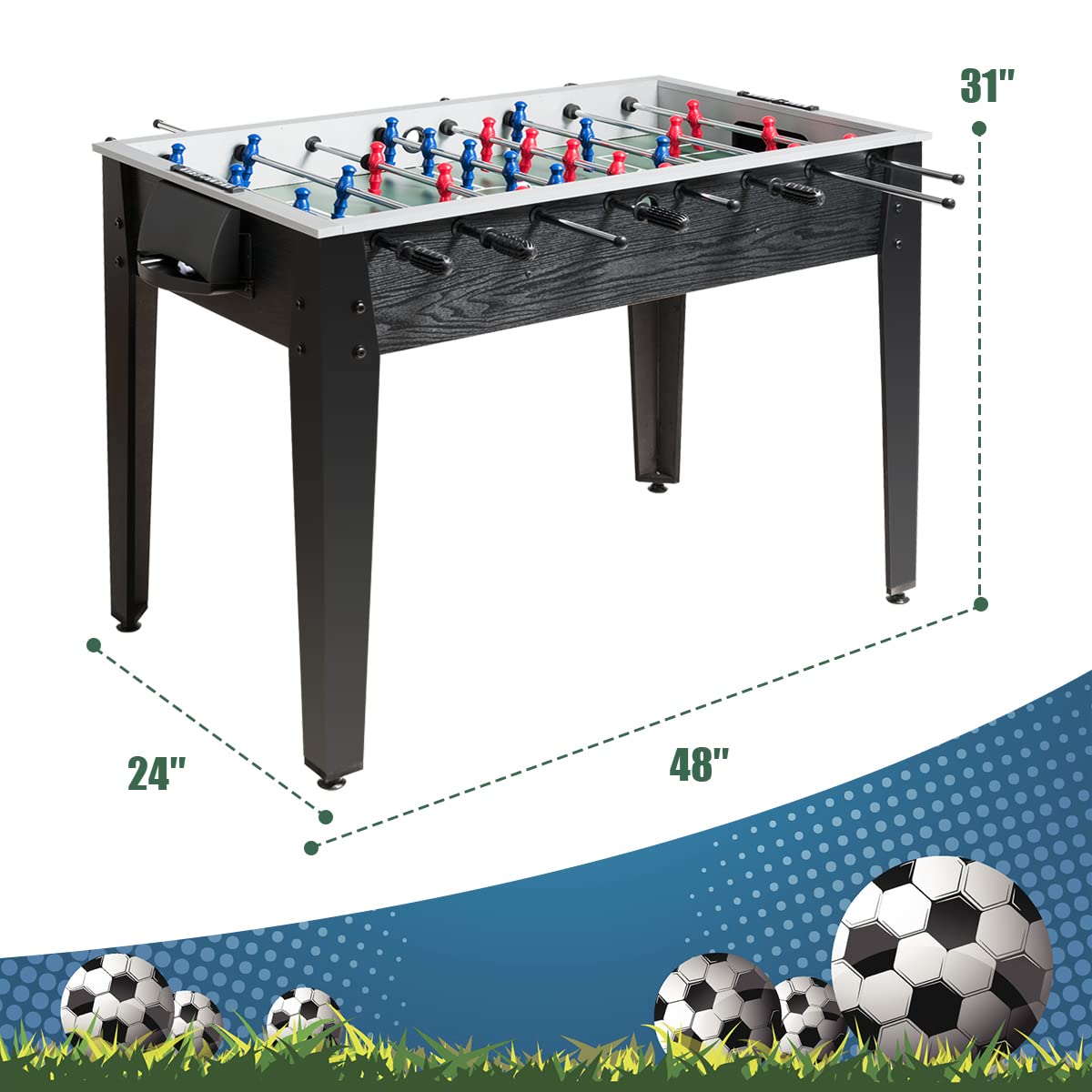 Goplus 48'' Foosball Table, Wooden Soccer Games Table w/ 2 Footballs, Score Keepers, Indoor Home, Game Room, Arcade Competition Sized Football Table for Adult Kids Youth (Black) - WoodArtSupply