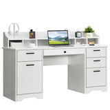 MaverickFurni White Desk with 6 Drawers, 58 Inch Executive Desk with 2 File Cabinet, White Wood Computer Desk with Storage, Study Desk for Bedroom, Home Office Desk with Drawers MaverickFurni