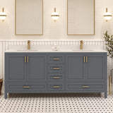 Ayna Decors Rooh 72 in Charcoal Grey Double Sink Bathroom Vanity Set with White Quartz Countertop | 4 Soft Closing Doors | 5 Full Extention Soft Close Drawers | Gold Hardware Ayna Decors