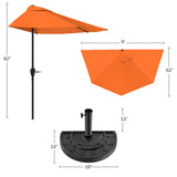 Pure Garden Half Round Patio Umbrella with Easy Crank – Compact 9ft Semicircle Outdoor Shade Canopy for Balcony, Porch, or Deck (Terracotta) Pure Garden
