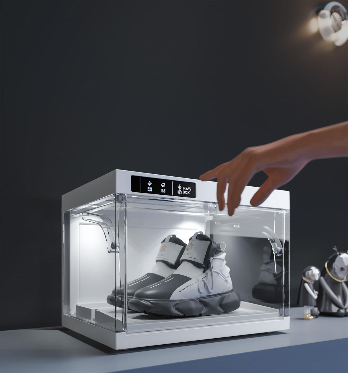 BPKADHY 2 Pcs Shoe Storage LED Smart Shoe Box, Auto-Opening Shoe Boxes Stackable Shoe Storage Organizer for Sneaker Display Case & Collection Crate White (2 PCS) BPKADHY