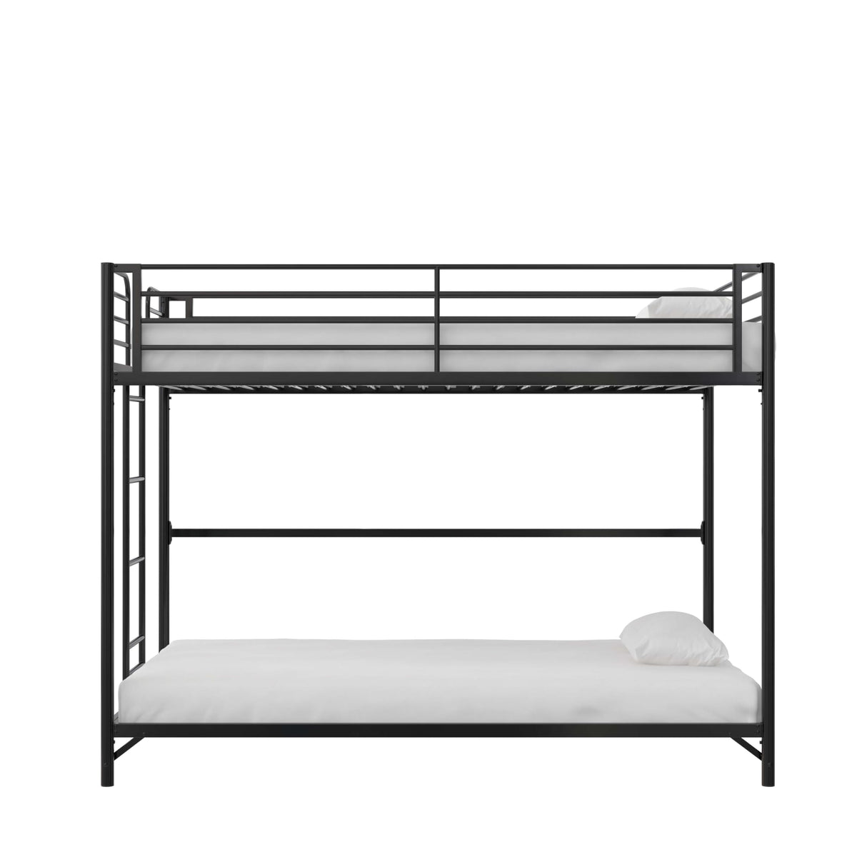 DHP Daven Easy Assembly Metal Bunk Bed for Kids, Teens and Adults, with Ladder, High Guardrail, Metal Slats, Smooth Rounded Edges, No Boxspring Required, Twin-Over-Twin, Black DHP