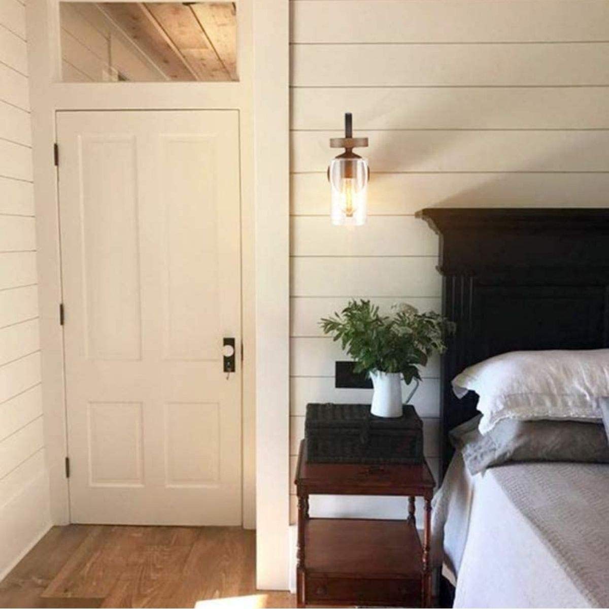 HYDELITE Industrial Seeded Cylindrical Glass Black Wall Sconce | Farmhouse Black & Wood Grain Finish Accented Bathroom Wall Light Oil Rubbed Bronze for Bathroom Hallway HYDELITE