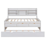Full Size Storage Daybed with Trundle, Drawers, Bookcase, Solid Wood Full Captain’s Bed Frame for Kids Guests, No Box Spring Needed (White) Harper & Bright Designs