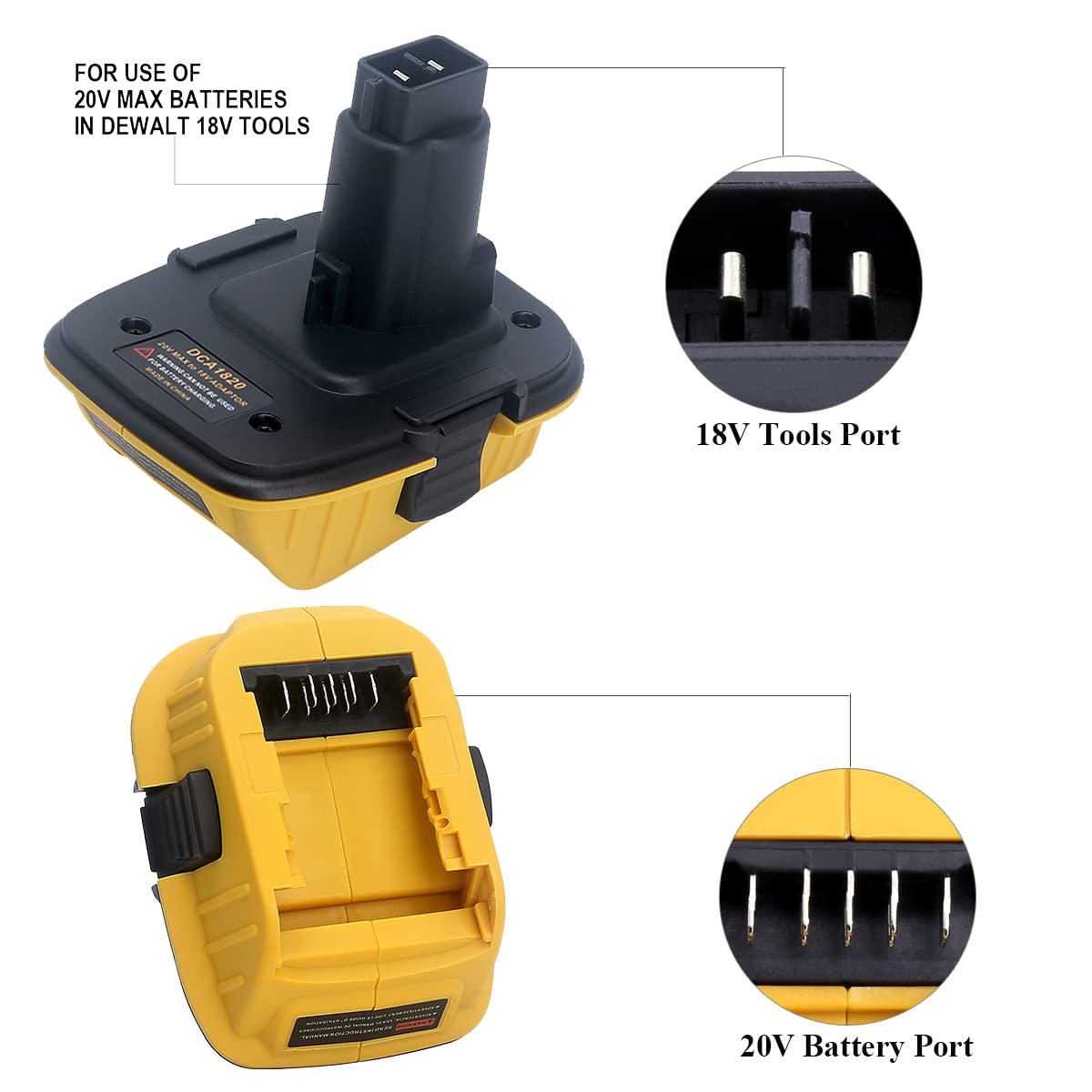 2-Packs DCA1820 Replace for Dewalt 18V to 20V Battery Adapter, Convert DeWalt 20Volts Max XR Lithium Battery DCB203 DCB204 DCB206 DCB609 to DeWalt 18 Volts XRP Drills Cordless Power Tools - WoodArtSupply