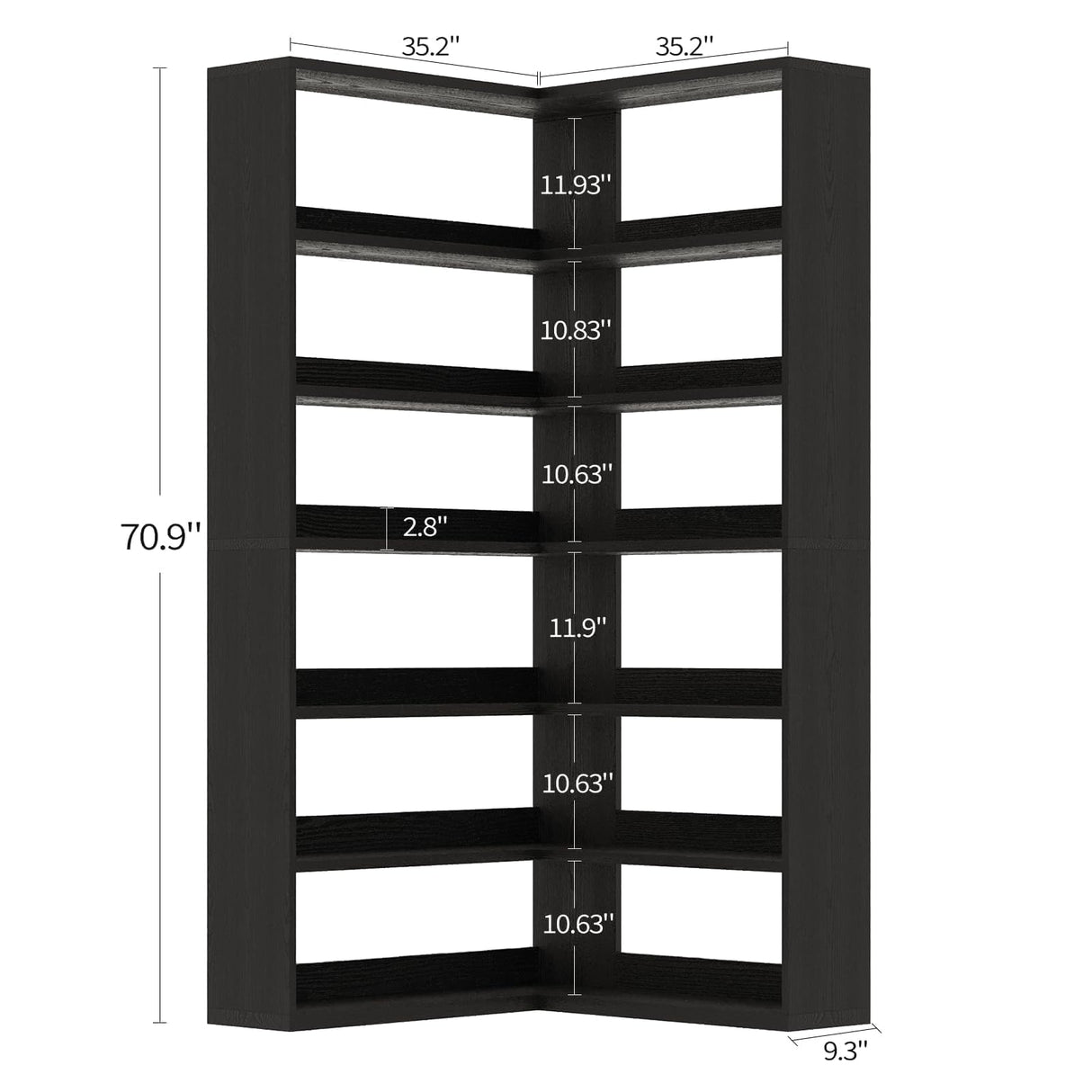 4 EVER WINNER Corner Book Shelf with LED Lights, 71” High Coner Bookshelf with Storage for Living Room, Study Room, Modern Storage Display Industrial L Shaped Bookshelf, Black 4 EVER WINNER
