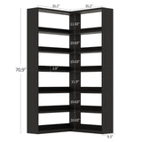 4 EVER WINNER Corner Book Shelf with LED Lights, 71” High Coner Bookshelf with Storage for Living Room, Study Room, Modern Storage Display Industrial L Shaped Bookshelf, Black 4 EVER WINNER