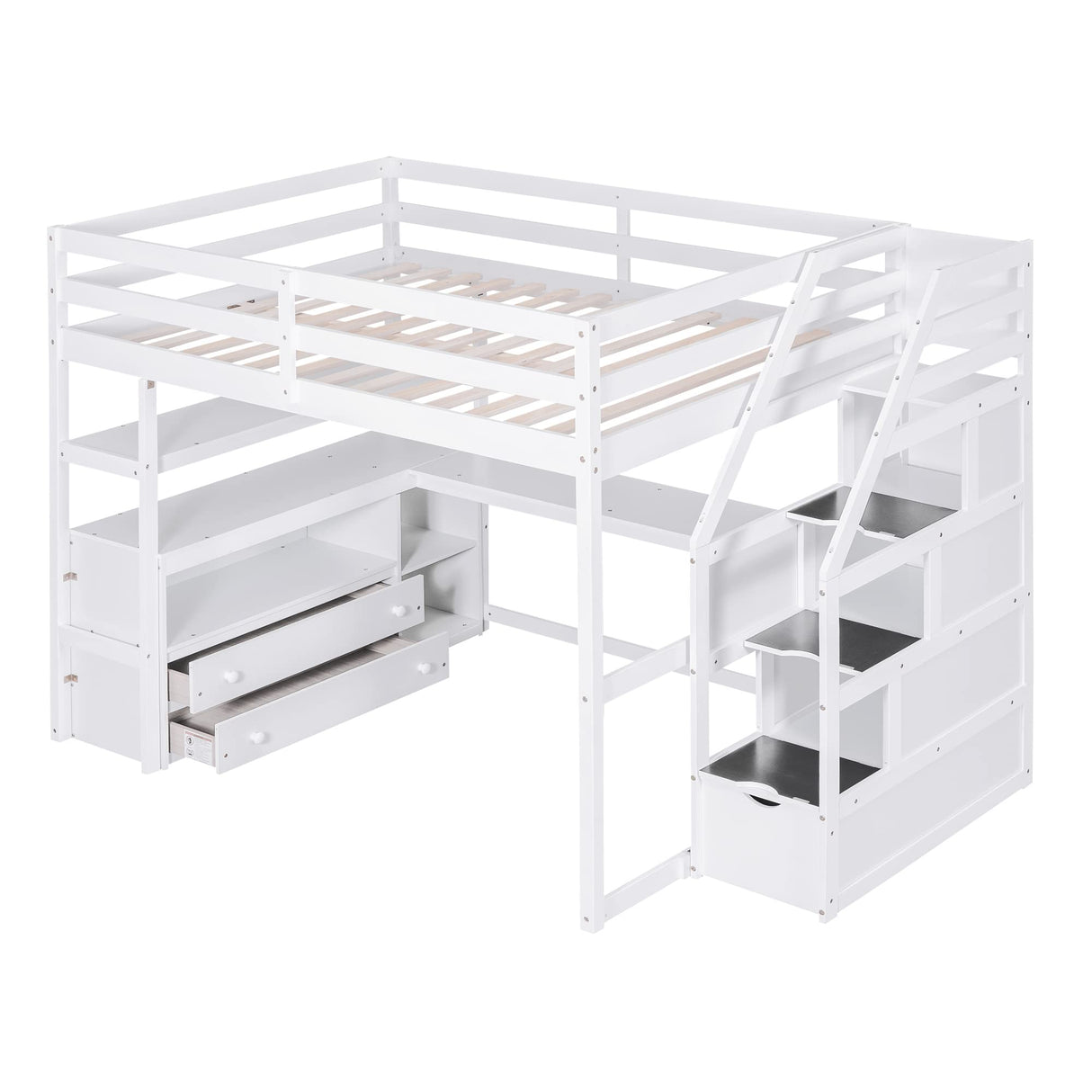 Harper & Bright Designs White Full Loft Bed with Staircase, Desk, and Storage Drawers for Kids and Teens Harper & Bright Designs