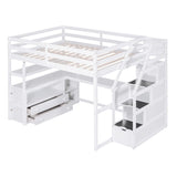 Quarte Modern Full Size Loft Bed with Built-in Desk, Storage Shelves, and Drawers Quarte