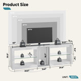 Bestier High Gloss TV Stand for 70 inch TV with Power Outlets, LED Entertainment Center for PS5, Gaming TV Consoles with Glass Shelves for Living Room, 63'' Inch, Bright White Bestier