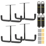 Tahikem 4 Set Overhead Garage Storage Rack, Heavy Duty Overhead Storage Double Hook, Ceiling Mount Hanger Safe Racks Hooks, Hanging for Lumber Ladder Storage & Other Bulky Items (Pack of 4 - Black) Tahikem
