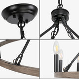 WBinDX 12-Light Wagon Wheel Chandelier Farmhouse Faux Wood Metal Black Chandelier, 38.2 Inch Large Rustic Candle Round Chandeliers for Dining Room Living Room Entryway Foyer Lighting WBinDX