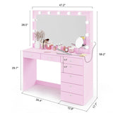 Boahaus Diana Large Makeup Vanity Desk w/Mirror, Hollywood Lights, 7 Drawers, USB Type-C & Type-A, Power Outlet, Hair Dryer Holder, Crystal Knobs, Modern Premium Vanity Desk for Teens, Adults - Pink Boahaus