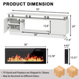 PRETZI Fireplace TV Stand with 36" Fireplace, 2 Tier 70" LED Entertainment Center with Fireplace for TVs Up to 80", Modern Wood TV Media with Storage Cabinets for Living Room, White PRETZI