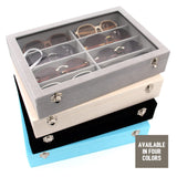 KLOUD City Luxury Sunglasses Organizer - 8 Slot Velvet Jewelry Storage Case with Clear Glass Lid | Dustproof, Scratch-Resistant Display for Glasses & Watches | Elegant Gift Box (14"x9.5") KLOUD City
