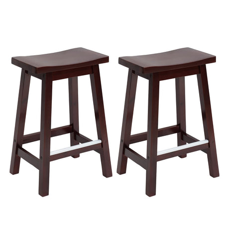 PayLessHere Bar Stools Set of 2 for Kitchen Counter Solid Wooden Saddle Stools 24-Inch Height Home Furniture Barstool, Brown PayLessHere