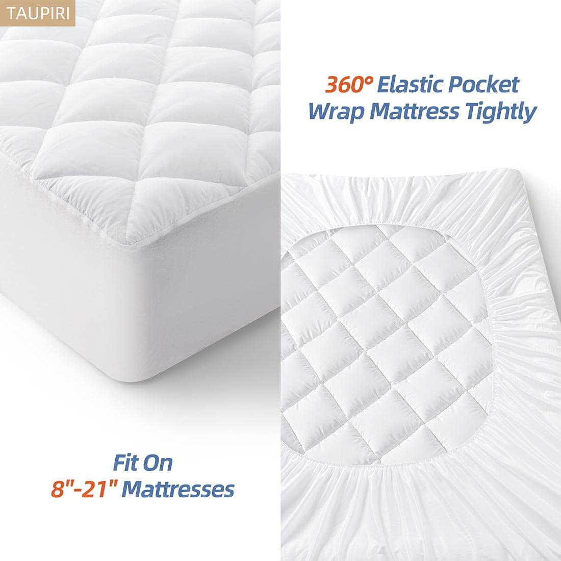 Taupiri King Quilted Mattress Pad Cover with Deep Pocket (8"-21"), Cooling Soft Pillowtop Mattress Cover, Down Alternative Mattress Protector Topper, White Taupiri