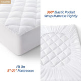 Taupiri King Quilted Mattress Pad Cover with Deep Pocket (8"-21"), Cooling Soft Pillowtop Mattress Cover, Down Alternative Mattress Protector Topper, White Taupiri