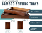 Set of 2 Decorative Serving Trays - Bamboo + Silver Stainless Steel Handles - Coffee Table or Ottoman Tray for Breakfast in Bed Jewelry, Decor Organization - 12"x17" - Stained Brown Finish Comfify