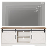 WAMPAT Farmhouse TV Stand Modern Sliding Barn Door Entertainment Center for TVs Up to 75 inch, Wood TV Media Console Table Cabinet Storage for Living Room White WAMPAT