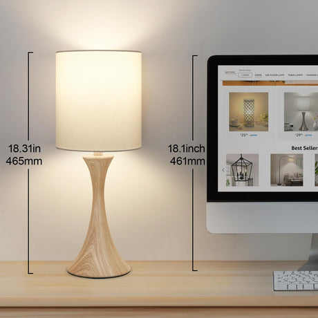Bedside Touch Lamp, 3 Way Dimmable Touch Control Table Lamp, Wood Grain Farmhouse Table Lamp, Modern Nightstand Lamp with White Shade for Bedroom, Dorm, Office, 3000K LED Bulb Included Seaside village