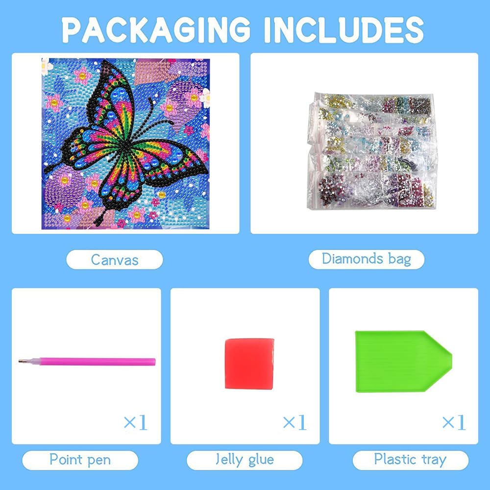 PERFECTSIGHT Cute 5D Diamond Art Kits with Wooden Frame, Kawaii DIY Painting Art for Adults, Diamond Arts and Crafts Sets, Big Gem Full Drill Diamond Dots for Women Beginners (Purple Butterfly) PERFECTSIGHT