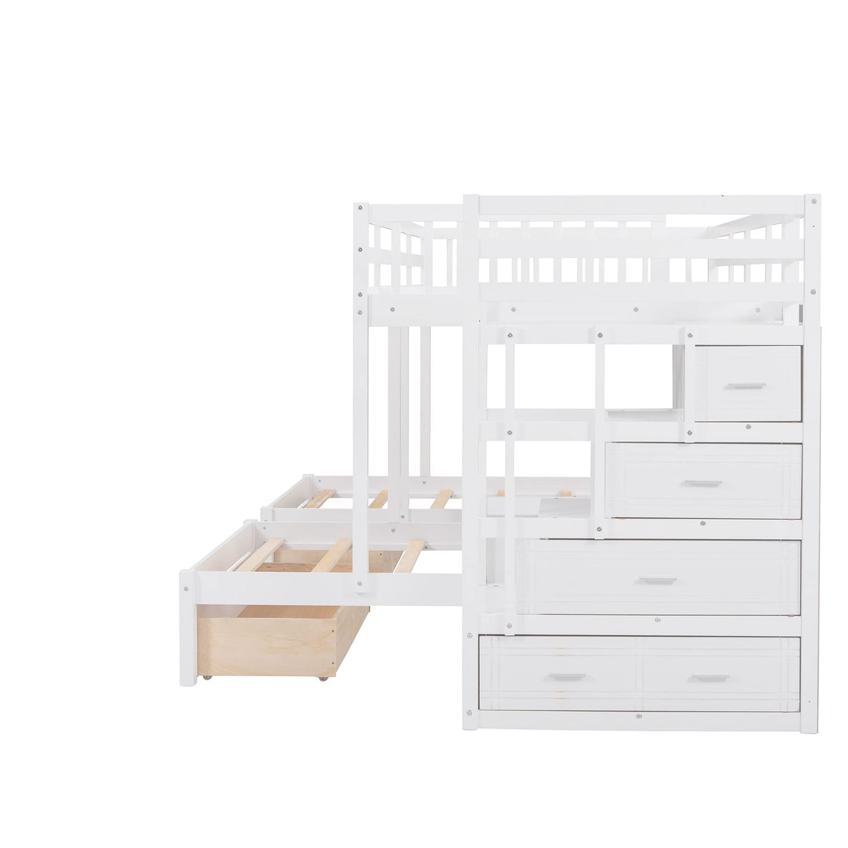 Harper & Bright Designs Triple Bunk Beds with Drawers, Wood Full Over Twin & Twin Bunk Bed with Storage Staircase, Triple Bed for Kids,3 Bed Bunk Beds with Storage for Girls Boys,White Harper & Bright Designs